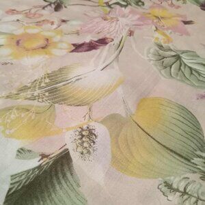 Floral silky polyester fabric on pink background (end of batch)